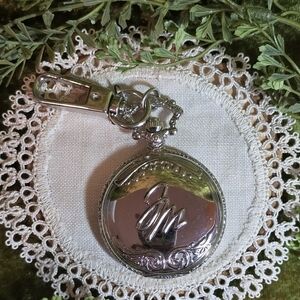 Vintage JM Quartz Pocket Watch Silver Tone w/ Swivel Clip On  - Not Tested